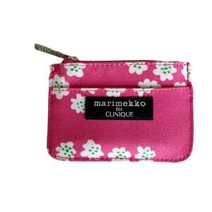 Marimekko Clinique Pink Floral Daisy Card Holder Coin Purse Mini Wallet Canvas